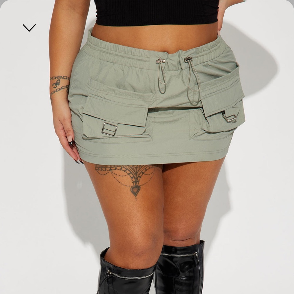 Sage Nylon non stretch mini Cargo skirt